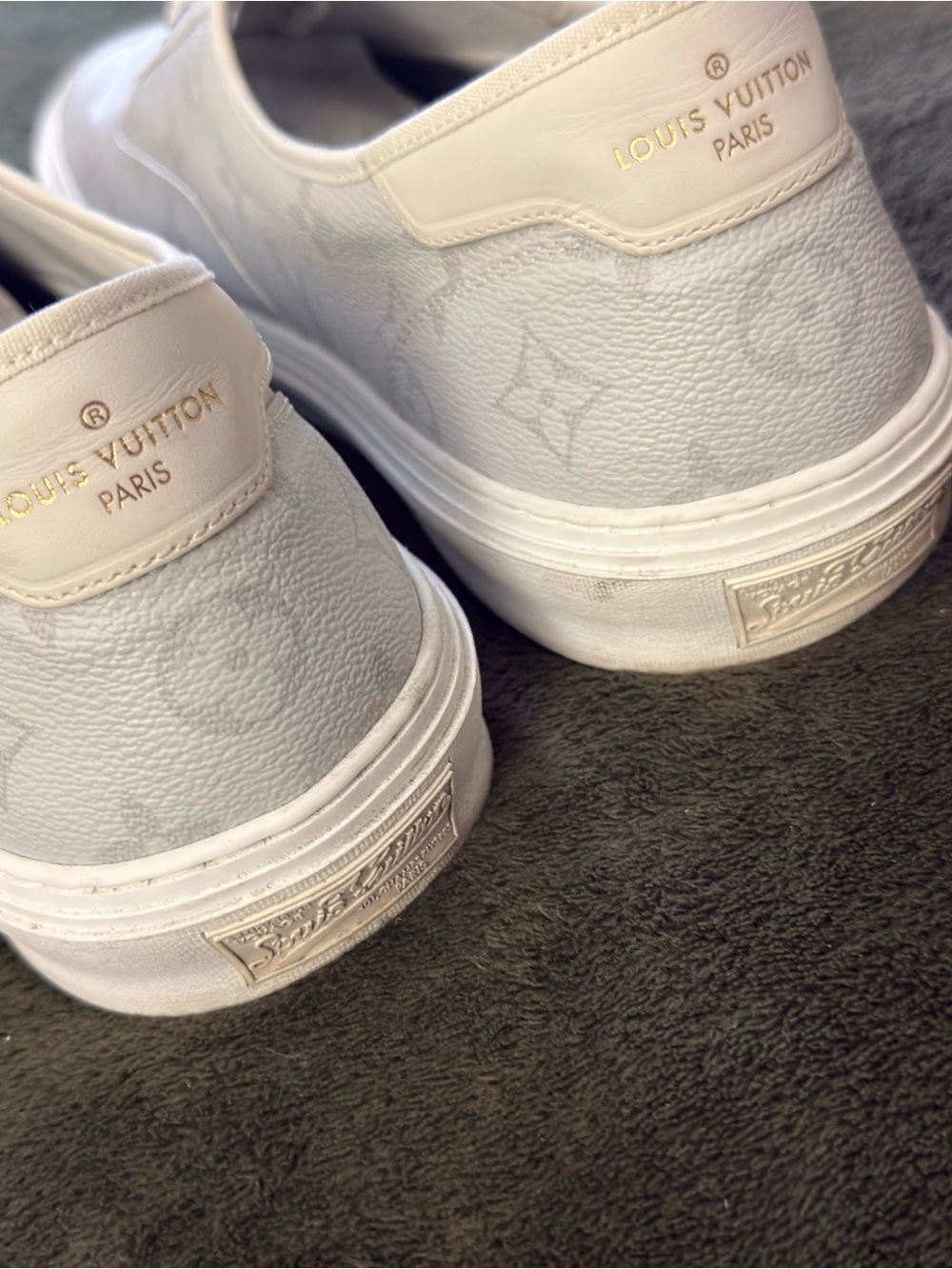 Louis Vuitton Men’s Cream Monogram Canvas Low-Top Sneakers - Picture 2 of 4